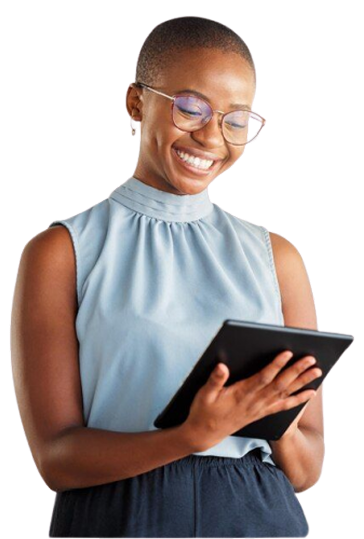 Smiling woman using tablet